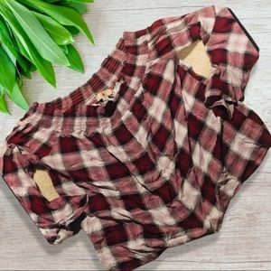 💙 Plaid Off shoulder bell sleeve top